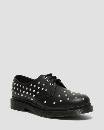 Black Women's Dr Martens 1461 Stud Wanama Leather Oxfords Shoes | CA 374EBC